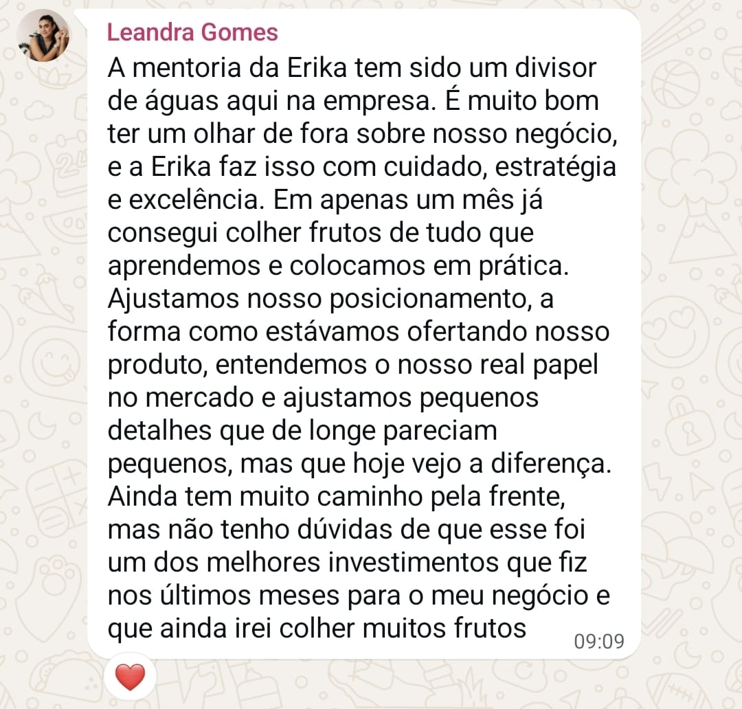 Depoimento de Leandra, founder de agência de conteúdo, sobre a mentoria